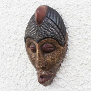 Gleaming Face Accented African Wood Mask Wall Décor