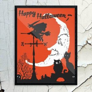 Happy Halloween Witch and Moon Graphic Art Print