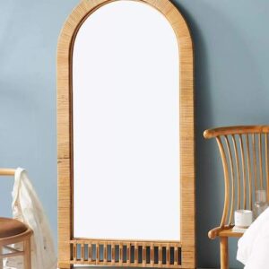 Arched Rattan Leaning Mirror