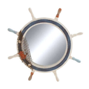 Coastal-24-Inch-Blue-and-White-Ships-Wheel-Wall-Mirror details
