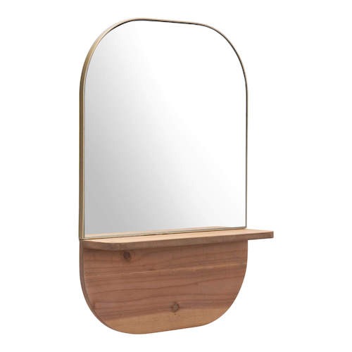 Gold Mirror With Natural Wood Shelf