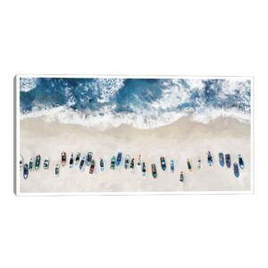 Blue Beach Below Framed Canvas Wall Art