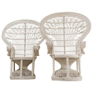 Pair of White Painted Wicker Peacock Emanuelle Chairs