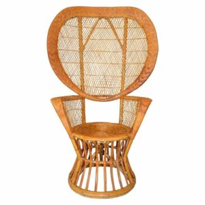 Vintage Boho Chic Handcrafted Wicker, Rattan and Reed Peacock High Back Chair