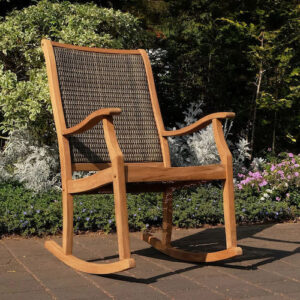 Cambridge Casual Dunham Solid Teak Wood Outdoor Wicker Rocking Chair - Natural Unfinished Frame Brown on Wicker