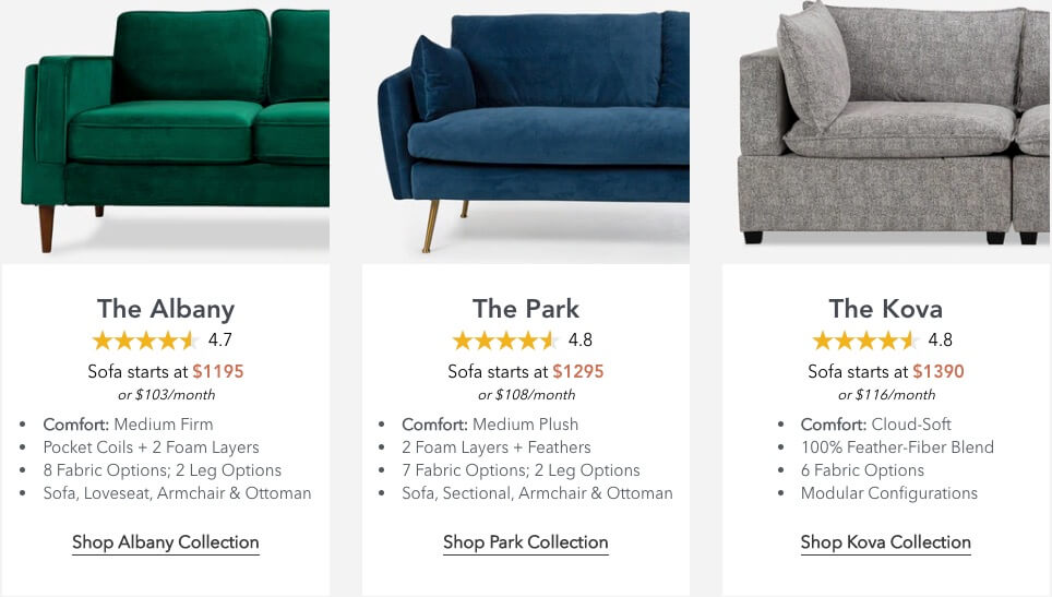 comparison of albany park furniture sofa models