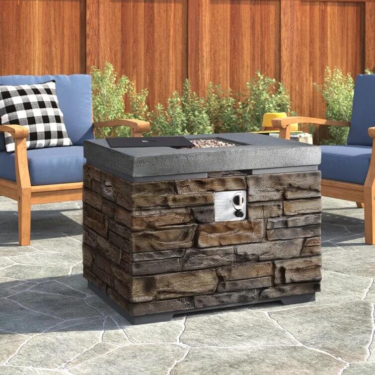 Romano 32"L x 24"W x 25"H Stone Propane Outdoor Fire Pit Table with Lid