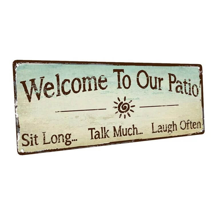 welcome to our patio steel fire pit sign